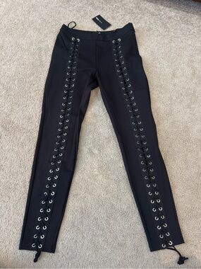 Fashion Nova Black Lace-Up Detail Skinny Pants